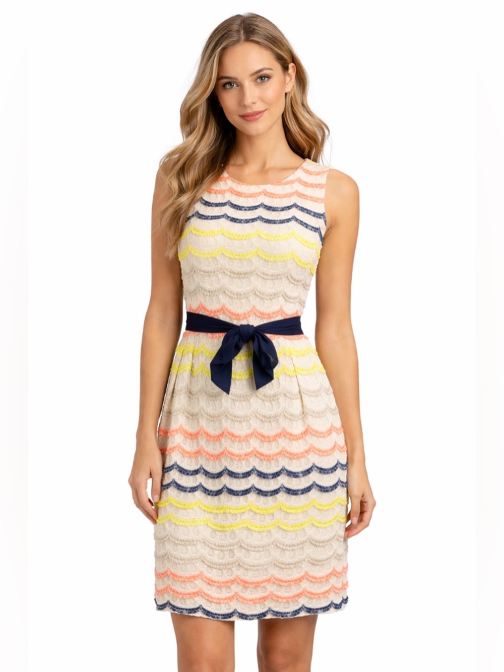 Trina Turk Lace Stripe Dress Multicolor Sleeveless Fit Flare Size 10